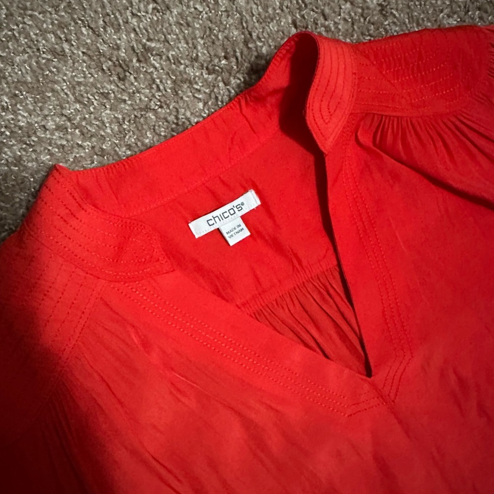 Chicos Womens V Neck Long Sleeve Red Orange Blouse Sz 3 XL - Picture 4 of 6